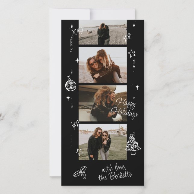 Filmremsa Retro jul-doodle Julkort (Framsida)