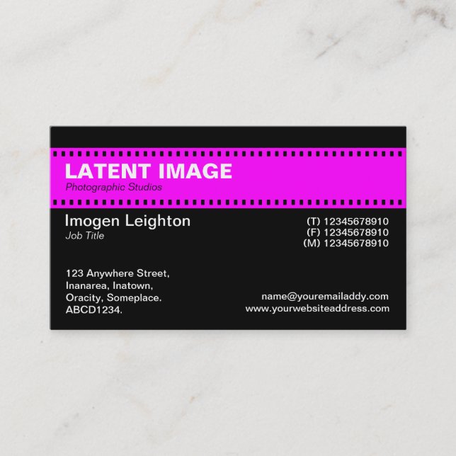 Filmremshuvud - Magenta med svart Visitkort (Framsida)