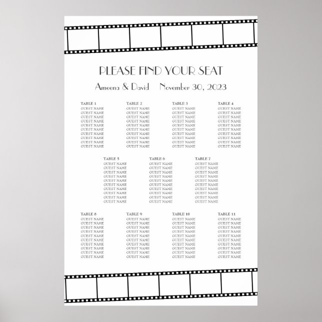 Filmstjärnor Filmremsa Bröllops Sittplatskarta Poster (Framsidan)
