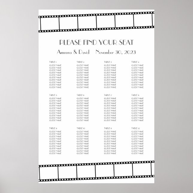 Filmstjärnor Filmremsa Bröllops Sittplatsschema Poster (Framsidan)