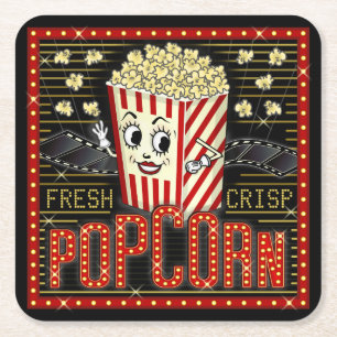Filmteatern Marquee Home Cinema Popcorn Anpassning Underlägg Papper Kvadrat