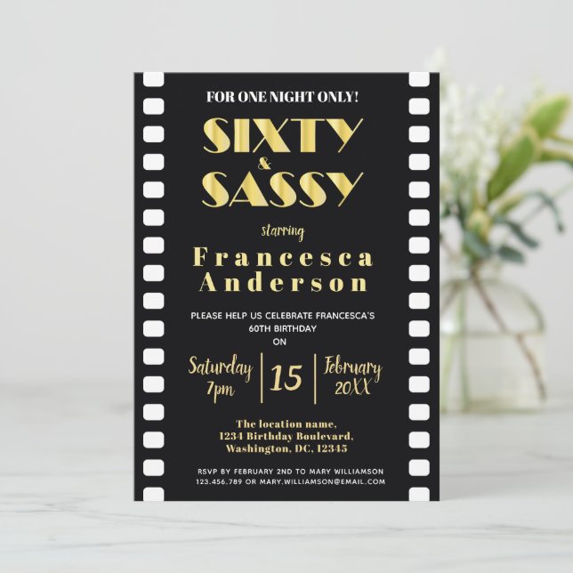Filmtema för Sixy & Sassy Chic Black Guld 1920-tal Inbjudningar (Stående Fram)
