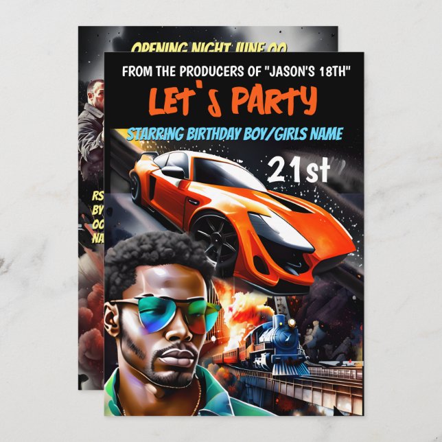 Filmtema Höga dramatiska aktionsgänger för bilar Inbjudningar (Fram/baksida)