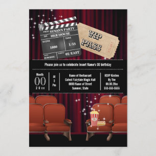 Filmtema inom biografen biljett popcorn party inbjudningar
