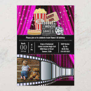 Filmtemafotomatfilm popcorn party rosa inbjudningar