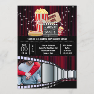Filmtemafotoremsfilm popcorn party inbjudningar