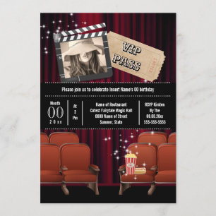 Filmtematfoto inuti biljett popcorn party inbjudningar