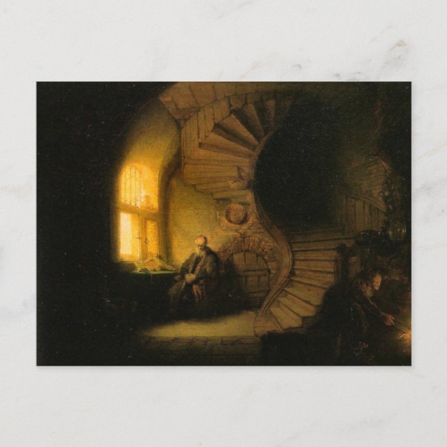 Filosof i meditation av Rembrandt vykort (Framsida)