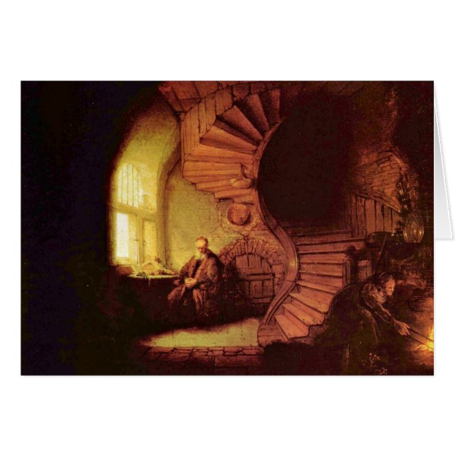 Filosof i meditation. Vid Rembrandt Van Rijn Hälsningskort (Framsidan Horizontal)
