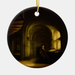 Filosof med en öppen bok, 1625-7 (olja förser me julgransprydnad keramik
