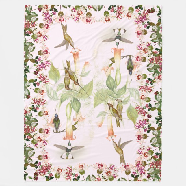 Filt för ull för fågelHummingbirdsdjur blom- (Framsidan)