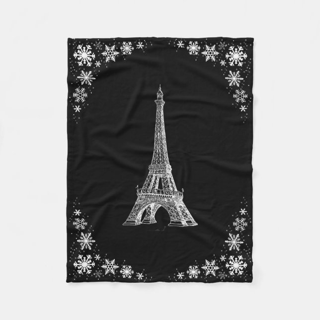 Filt för ull för Paris snö svartvit (Framsidan)