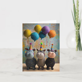 Filtrerat hippos-födelsedagskort med ballonger kort