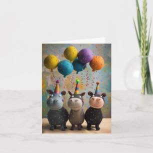Filtrerat hippos-födelsedagskort med ballonger kort