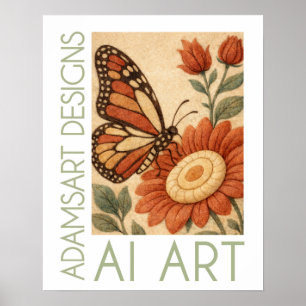 Filtsöm Königs fjäril Blommig Folkkonst Poster