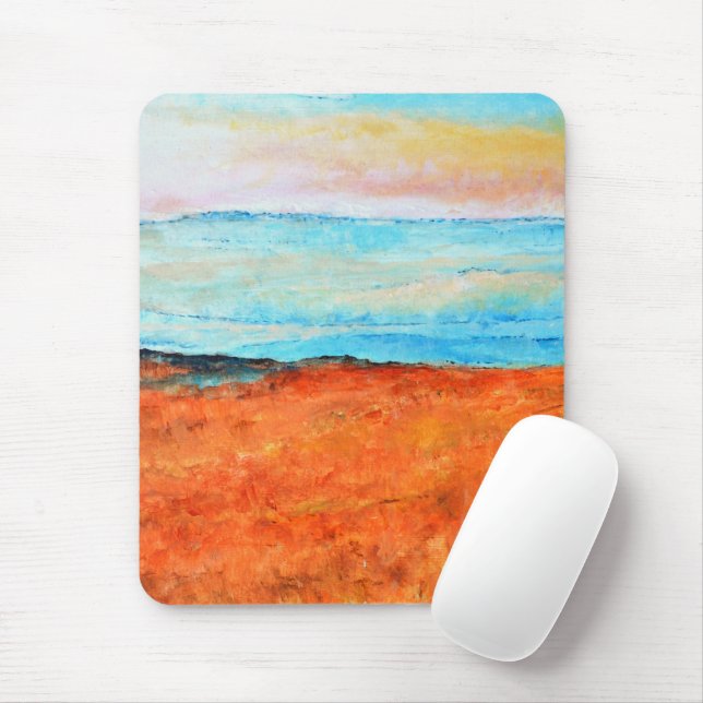 Fin Abstrakt Beach Painting-Orange Musmatta (Med mus)