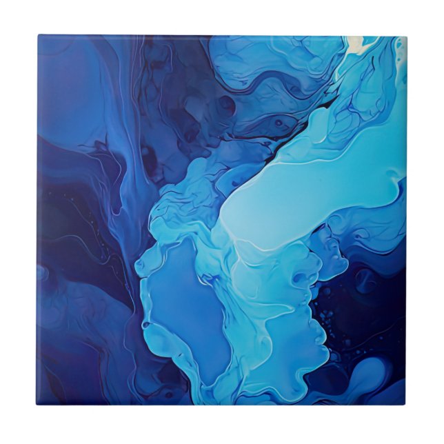 Fin Abstrakt Blue Modern Artistic Fluid Art Kakelplatta (Framsidan)
