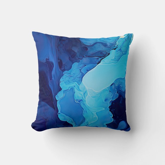 Fin Abstrakt Blue Modern Artistic Fluid Art Kudde (Framsida)