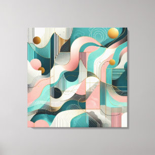 Fin Abstrakt i Rosa, Teal, Guld Canvastryck