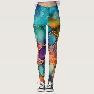 Fin Abstrakt Regnbåge Alcohol Bläck Liquid Art Leggings