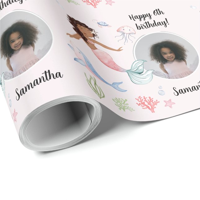 Fin Anpassningsbar Fototext Sjöjungfru under havet Presentpapper (Rullad Hörn)