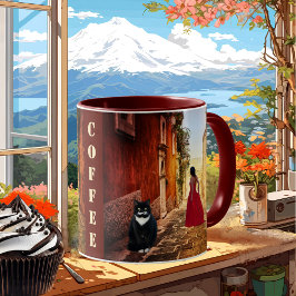 Fin Art Dam i Red Cute Cat Italia Mugg