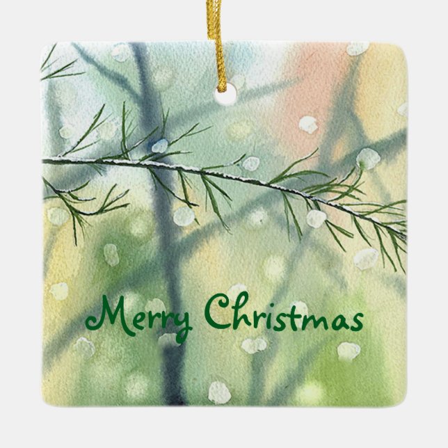 Fin Art-vattenfärg Anpassningsbar utsmyckning Julgransprydnad Keramik (Framsida)