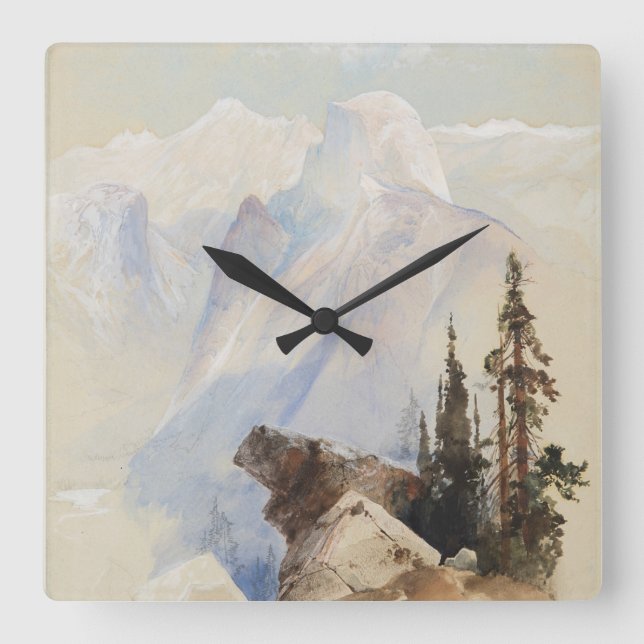 Fin Art Watercolor Mountain, halvDome Yosemite Fyrkantig Klocka (Framsida)
