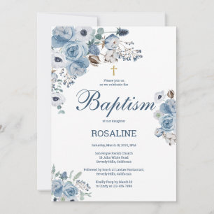 Fin blå Blommigt Baptism Inbjudningar