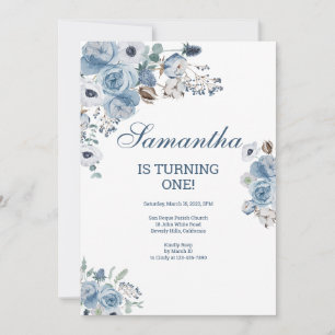 Fin blå Blommigt Birthday Inbjudningar