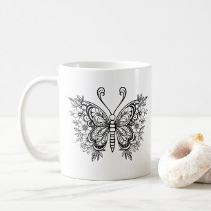Fin Black blommigt-fjäril Kaffemugg