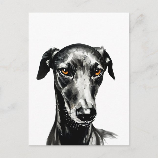 Fin Black Galgo-illustration för Hundälskare Vykort (Framsida)