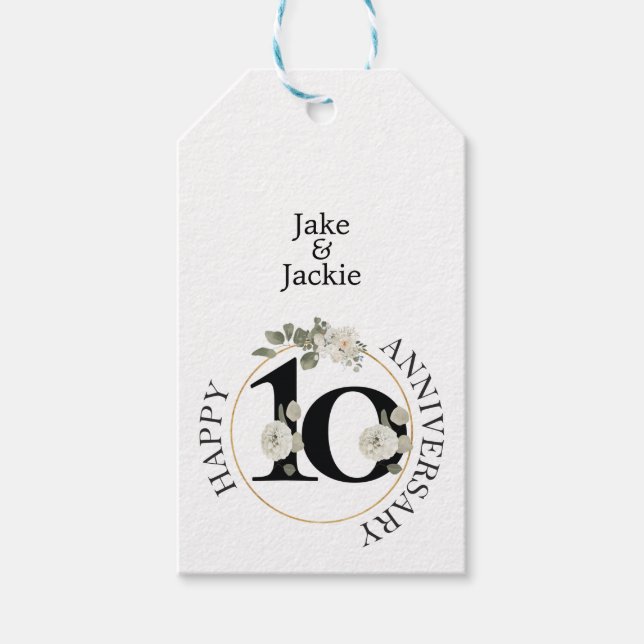 Fin Blommigt 10-årsdag Anpassningsbar Presentetikett (Framsidan)
