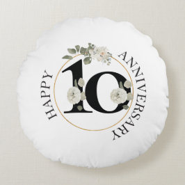 Fin Blommigt 10:e ÅRSDAGEN Rund Kudde