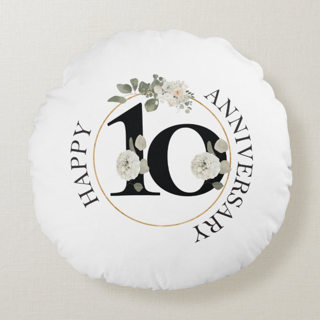 Fin Blommigt 10:e ÅRSDAGEN Rund Kudde (Framsidan)