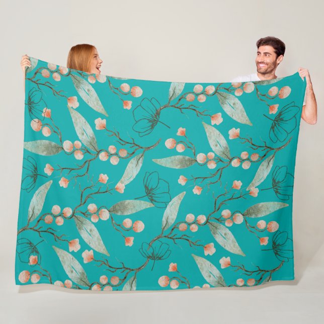 Fin blommigt Blå trädgård för vattenfärgen älskare Fleecefilt (På plats)