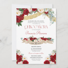 Fin Blommigt Blooms Red & White Quinceanera Inbjudningar