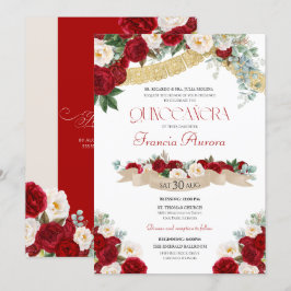 Fin Blommigt Blooms Red & White Quinceanera Inbjudningar