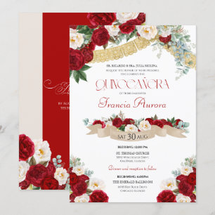 Fin Blommigt Blooms Red & White Quinceanera Inbjudningar