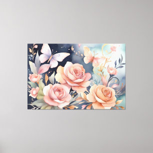 Fin Blommigt Butterfly Watercolor Art Canvastryck