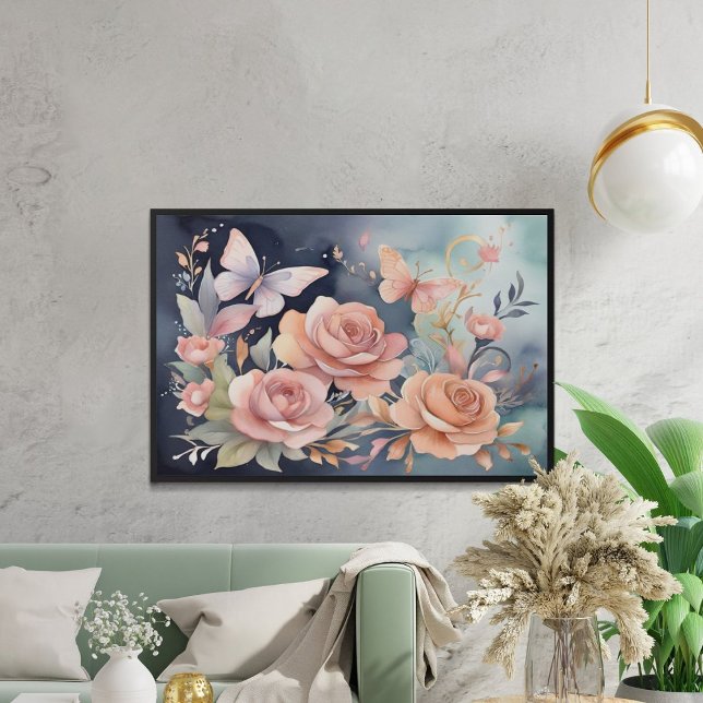 Fin Blommigt Butterfly Watercolor Art Poster (Skapare uppladdad)