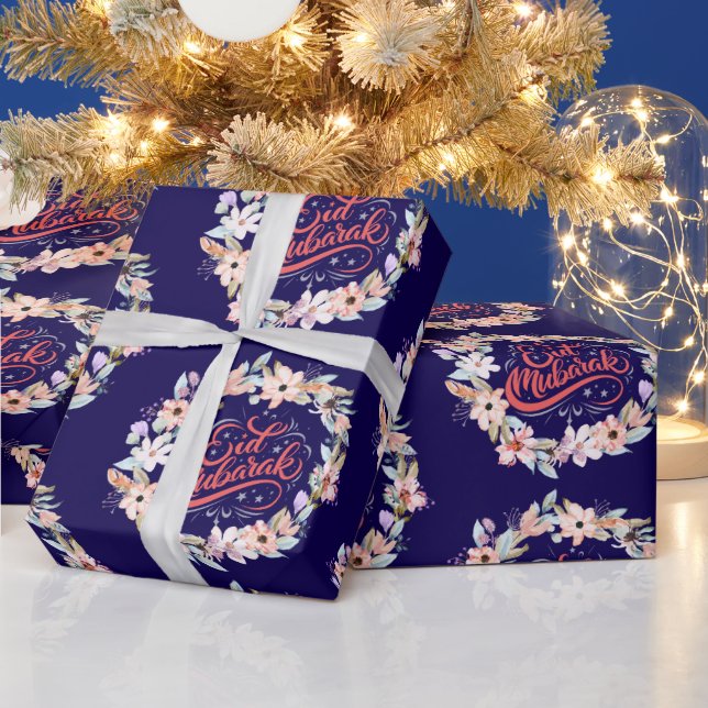 Fin Blommigt Eid Gift Wrap Muslim Helgdag Presentpapper (Helgdagar)