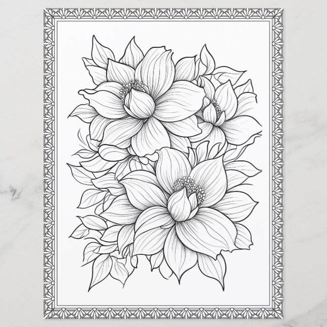 Fin Blommigt - färgning Papper sida för skrapbok (Framsida)