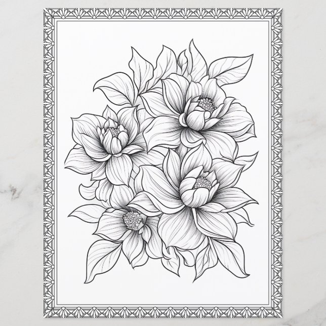 Fin Blommigt - färgning Papper sida för skrapbok (Framsida)