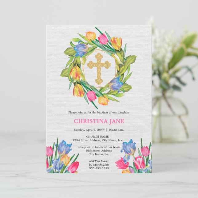 Fin Blommigt för baptism Inbjudningar (Stående Fram)