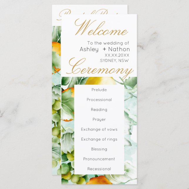 Fin Blommigt Fruktvattenfärg sommaren Bröllop (Fram/baksida)