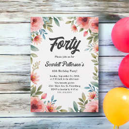 Fin Blommigt Garden Rustic Sommar 40:e födelsedag Inbjudningar