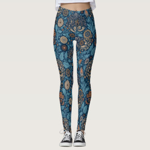 Fin Blommigt i Blue och Beige Leggings