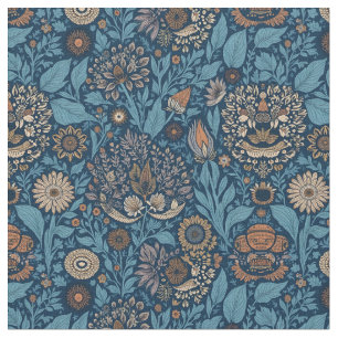 Fin Blommigt i Blue och Beige Tyg