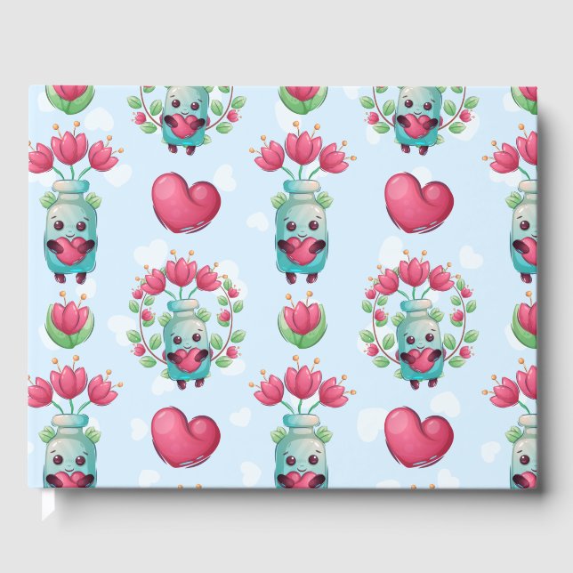 Fin Blommigt Mason Burk Hearts Mönster Gästböcker (Framsida)